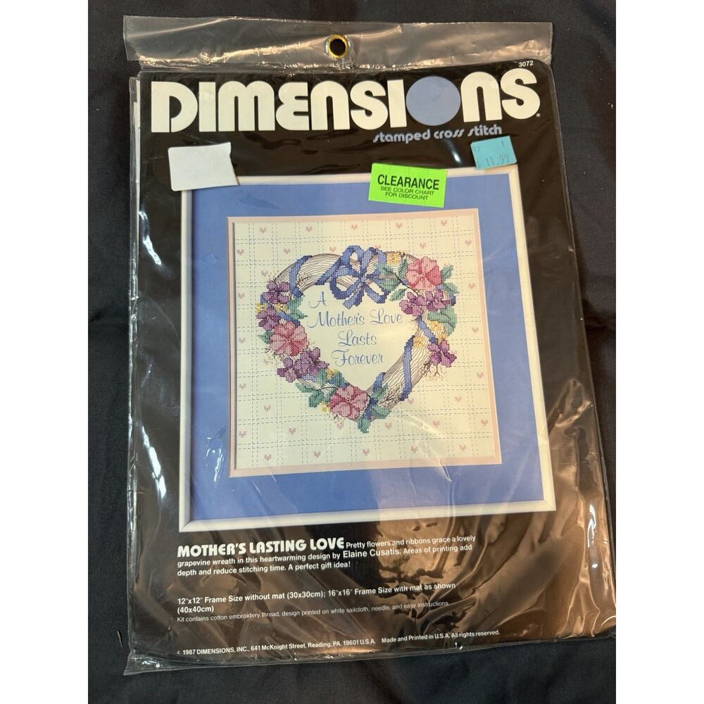 Vintage New Dimensions Mothers Lasting Love Cross Stitch Kit 3072 12x12